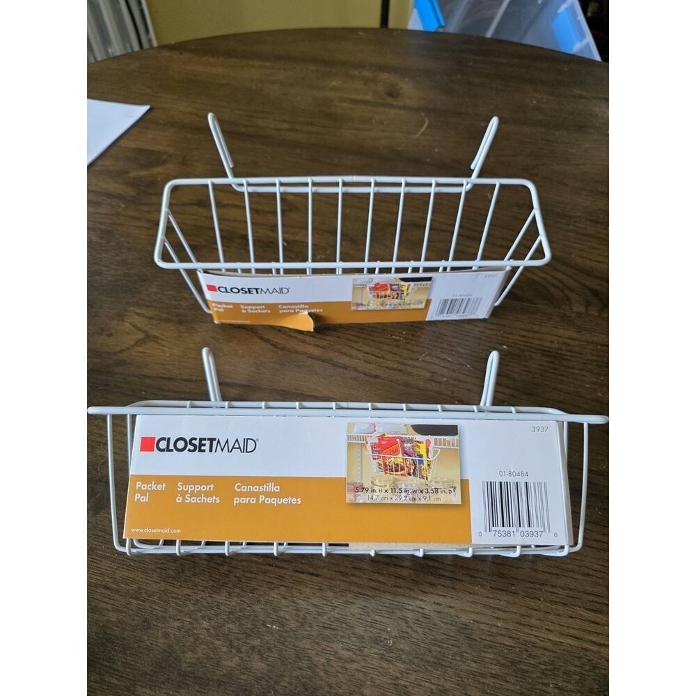ClosetMaid Pocket Pal Wire Shelf Basket 3937 LOT OF 2 White Hook On Organizer B3 - Picture 2 of 16
